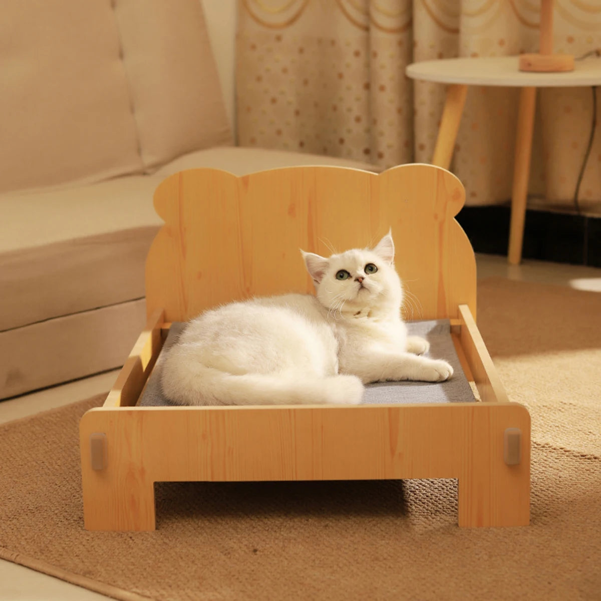 Wooden Pet Bed with Cushion