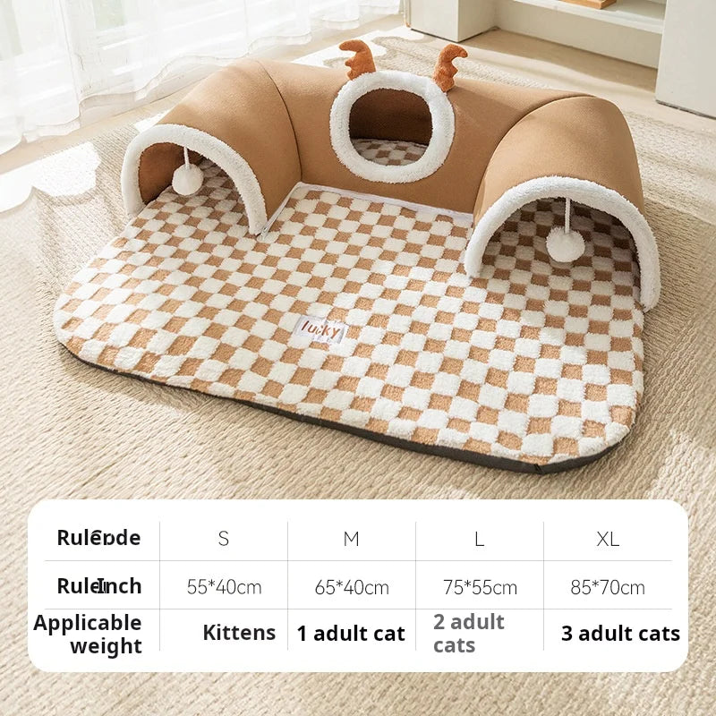 Plush Reindeer Cat Cave Bed