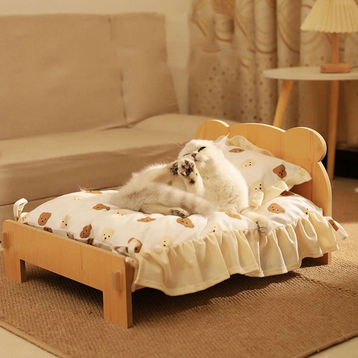 Wooden Pet Bed with Cushion