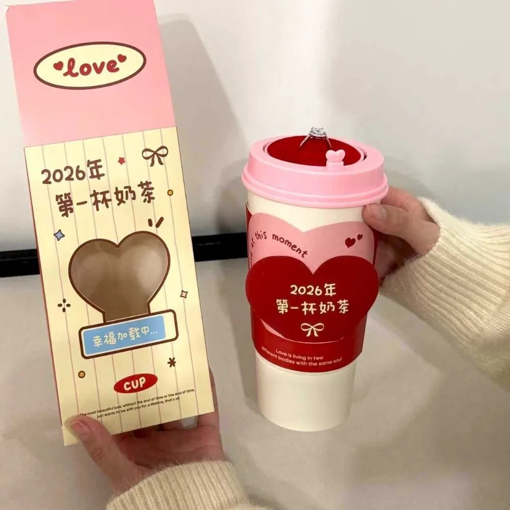 Rotating First Cup of Milk Tea Creative Ring Box Storage Romantic Couple Surprise Declaration Gift Modern Style Compact