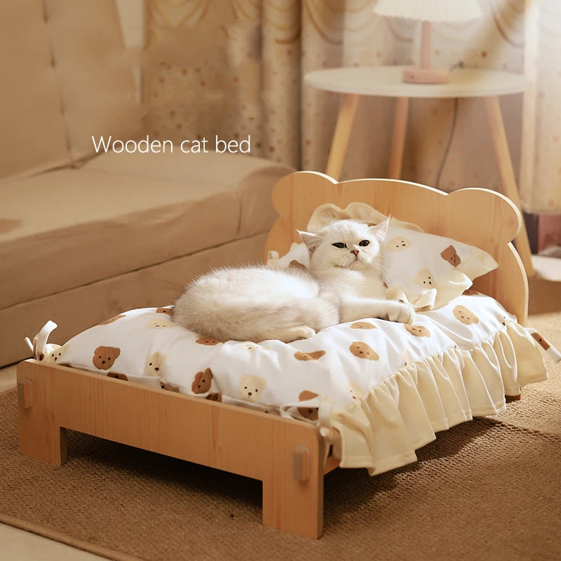 Wooden Pet Bed with Cushion