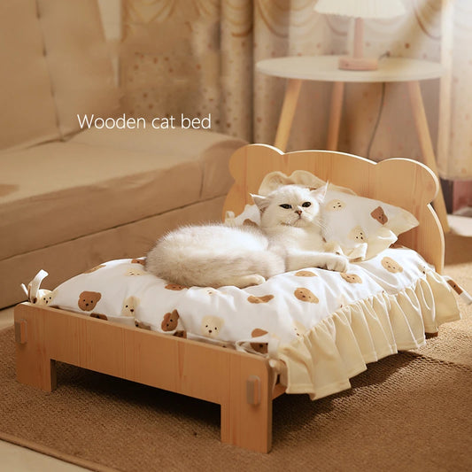 Wooden Pet Bed with Cushion