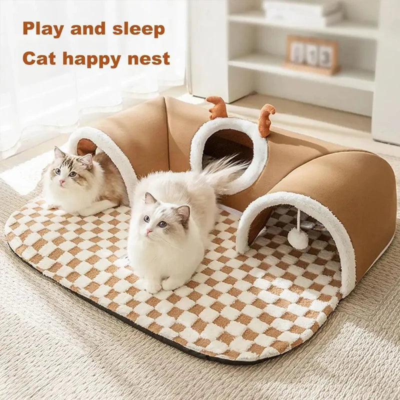 Plush Reindeer Cat Cave Bed