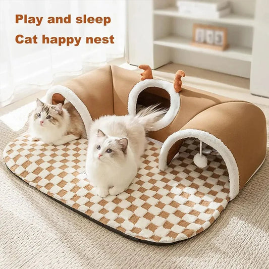 Plush Reindeer Cat Cave Bed