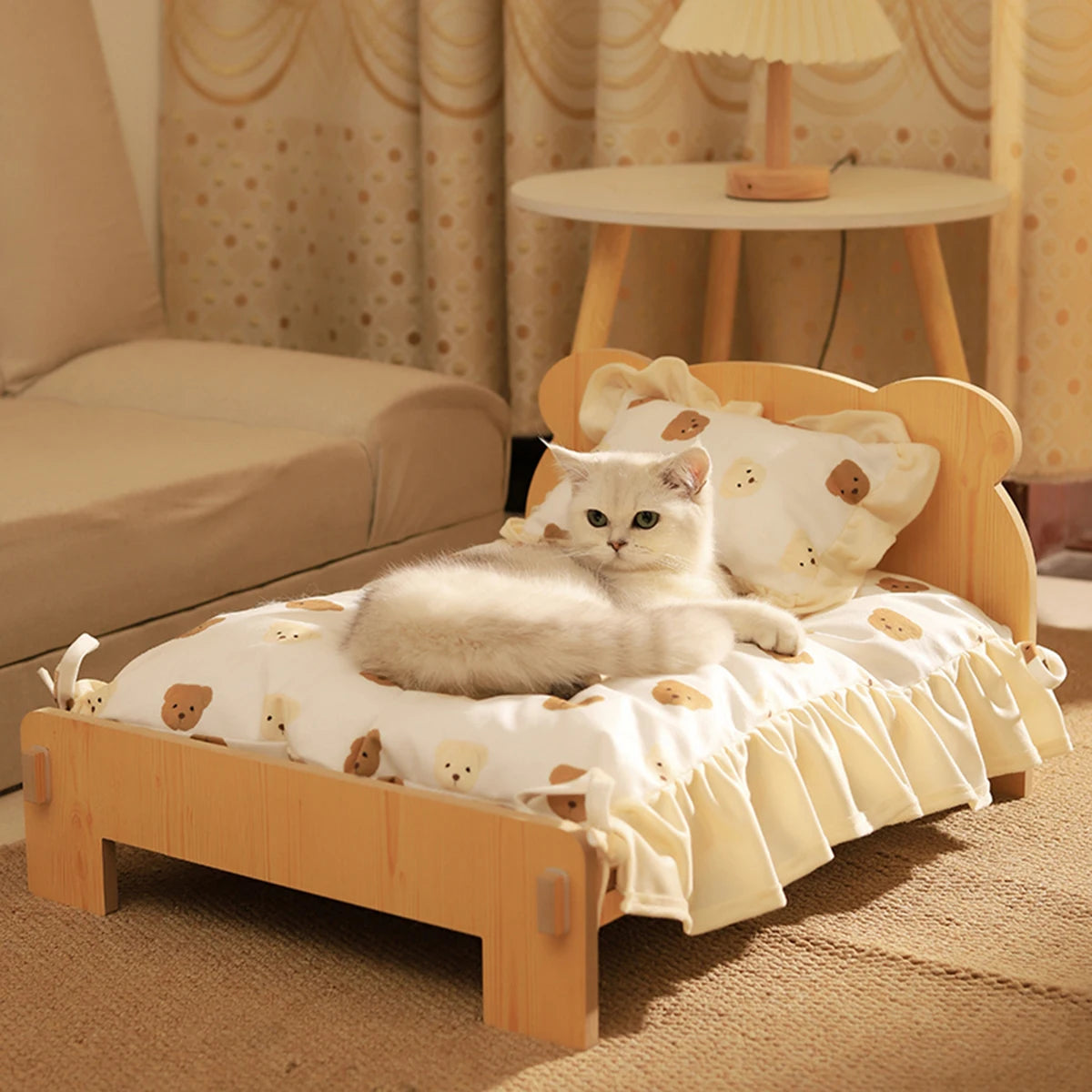 Wooden Pet Bed with Cushion