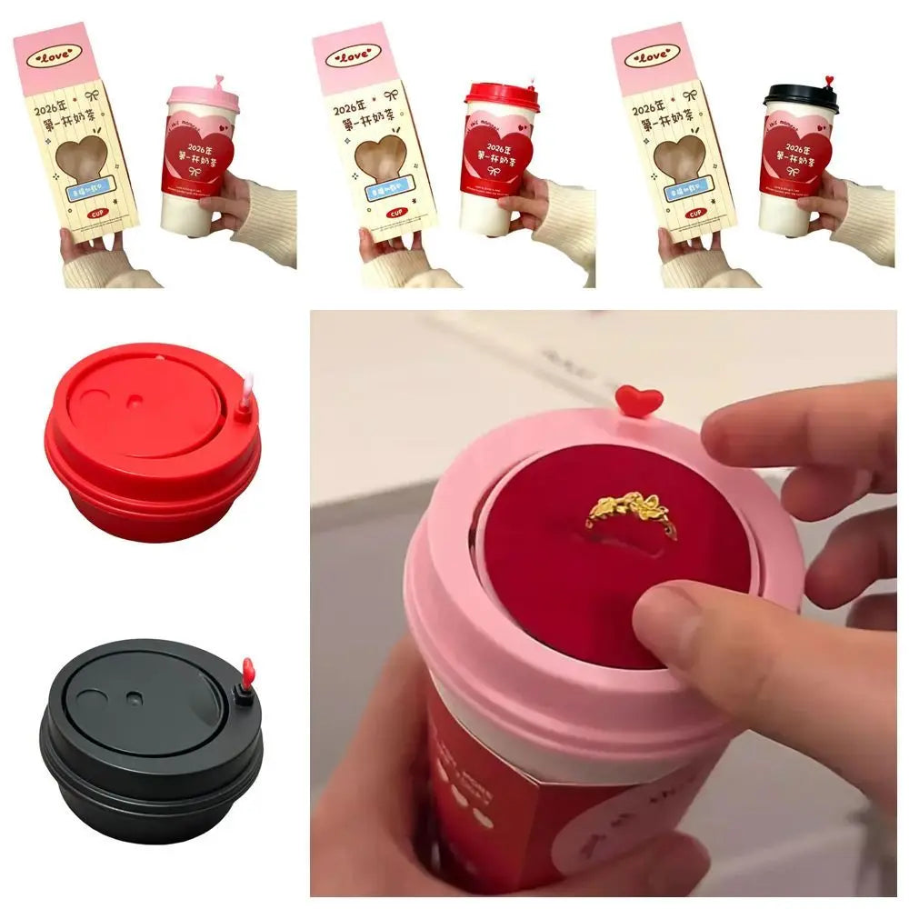 Rotating First Cup of Milk Tea Creative Ring Box Storage Romantic Couple Surprise Declaration Gift Modern Style Compact