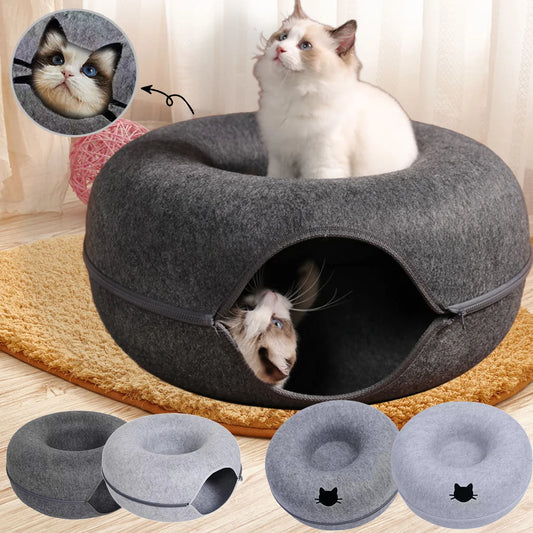 Felt Donut Cat Bed & Play Tunnel
