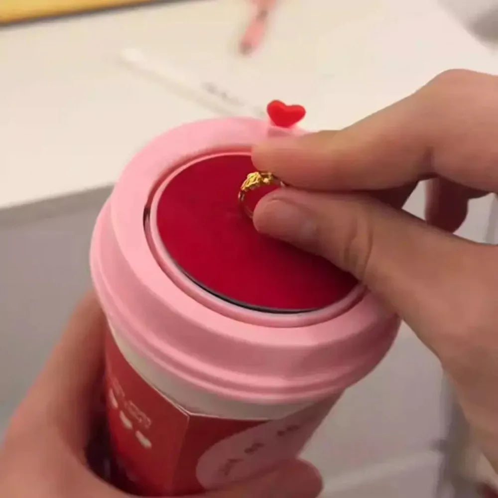 Rotating First Cup of Milk Tea Creative Ring Box Storage Romantic Couple Surprise Declaration Gift Modern Style Compact
