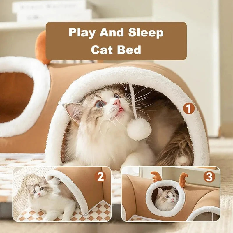 Plush Reindeer Cat Cave Bed