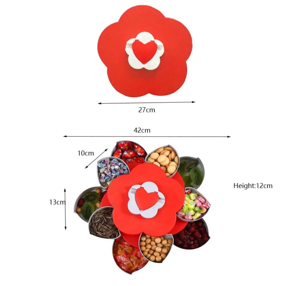 Multifunctional 2-layer Rotating Petal Candy Box with Phone Holder Plastic Snack Tray Dust-proof Jewelry Organizer Wedding
