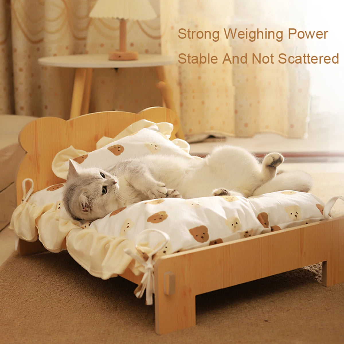 Wooden Pet Bed with Cushion